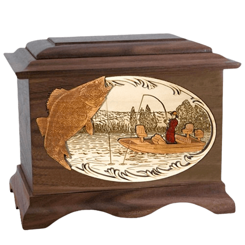 Walleye Fishing Walnut Cremation Urn