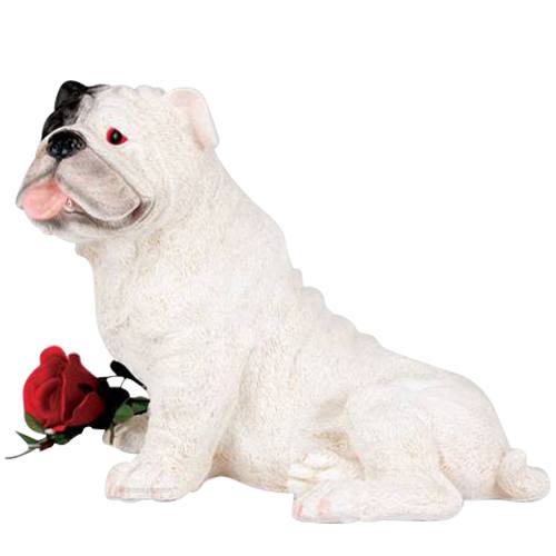 Bulldog dog breed white wooden memorial casket urn cremation box for ashes 