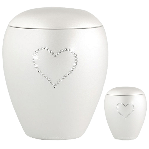 White Crystal Heart Ceramic Urns