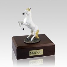 White Rearing Large Horse Cremation Urn