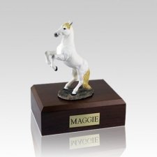 White Rearing Medium Horse Cremation Urn