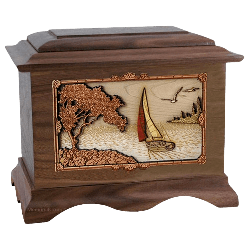 Sailboat Walnut Cremation Urn