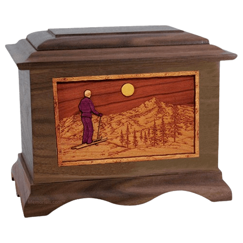 Skiing Wood Cremation Urns