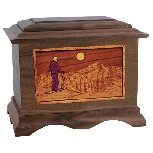 Skiing Walnut Cremation Urn