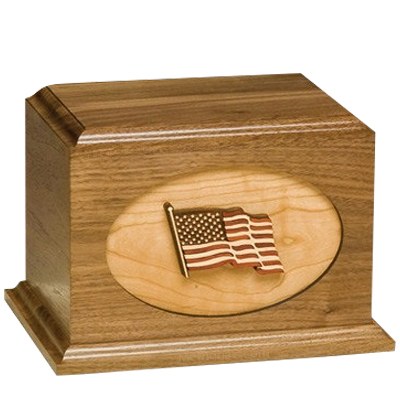 US Flag Walnut Military Cremation Urn