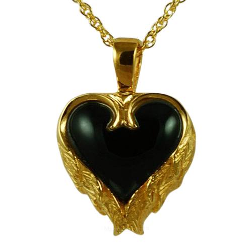 Angel Wings Onyx Heart Keepsake Pendant II