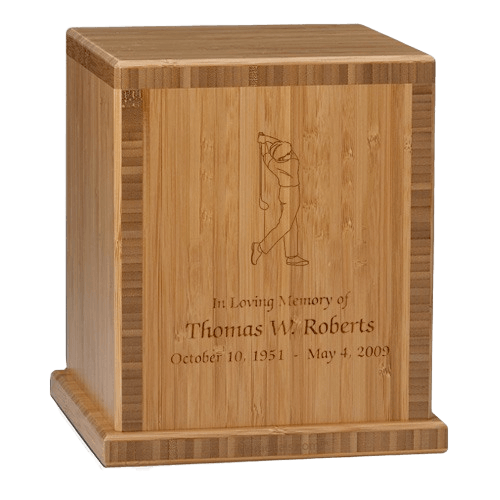 Man Golfer Bamboo Caramel Cremation Urn