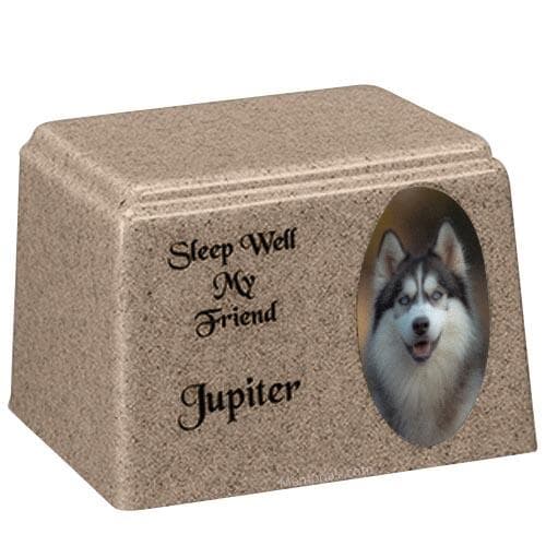Beige Oval Cultured Pet Photo Urn Beige Oval Cultured Pet Photo Urn