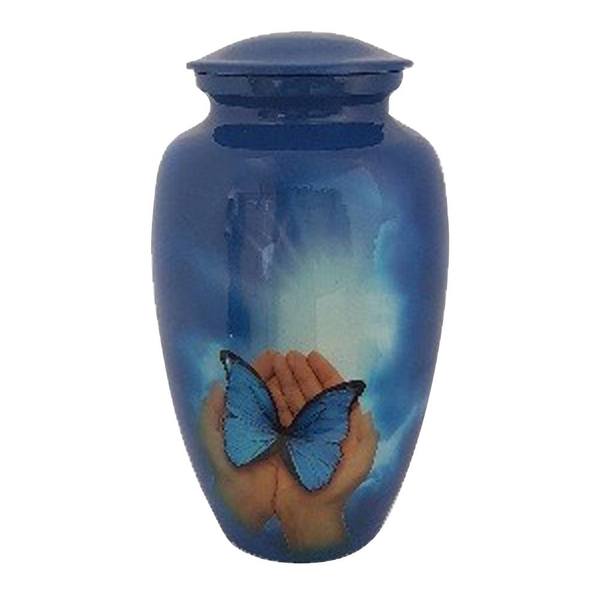 Blue Butterfly Metal Urn