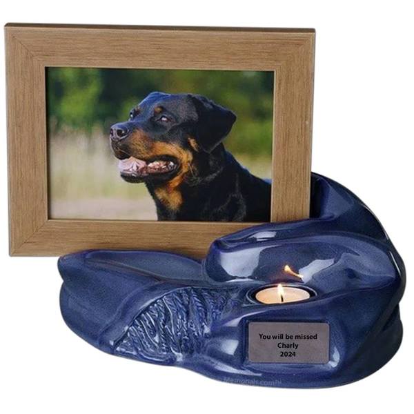 Blue Ceramic Photo Pet Urn