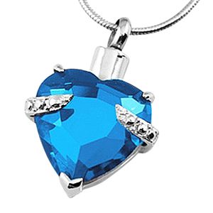 Blue Crystal Heart Necklace For Ashes