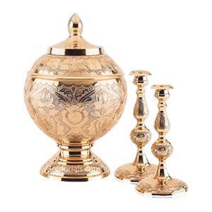 Brass Gold Memorial Cremation Urn Set