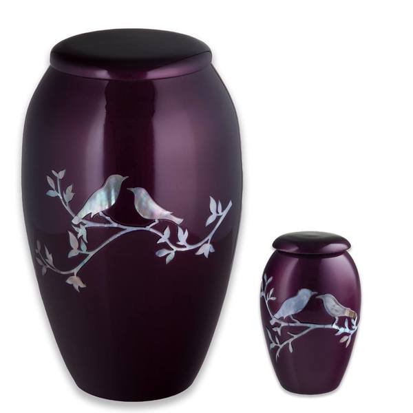 Burgundy Birds Cremation Urns