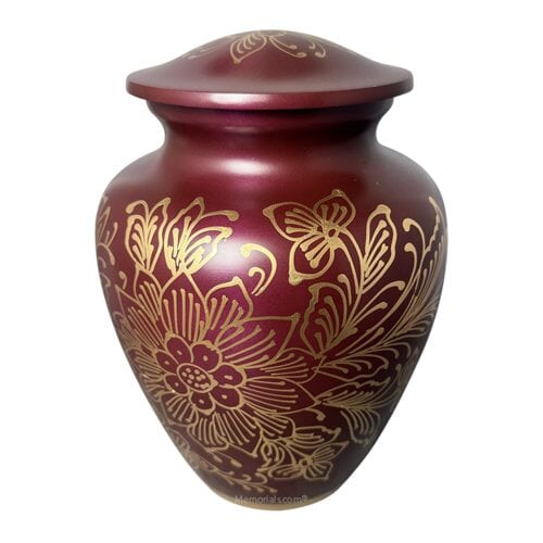 Burgundy Flower Funeral Urn