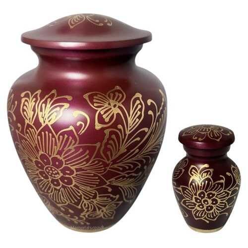 Burgundy Flower Funeral Urns