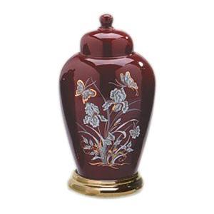 Burgundy Iris Ceramic Urn