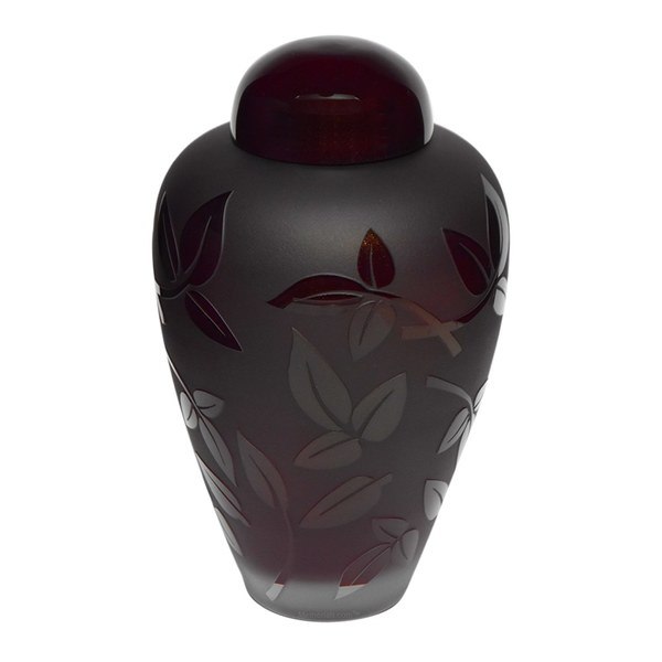 Burgundy Leaves Glass Urn