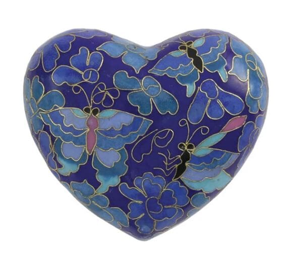 Butterfly Blue Heart Cloissone Cremation Urn