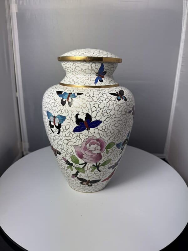 Butterfly Rose Cloisonne Cremation Urn