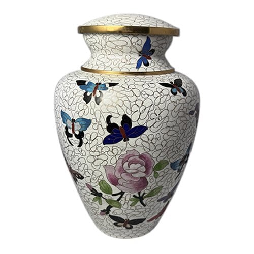 Butterfly Rose Cloisonne Cremation Urn