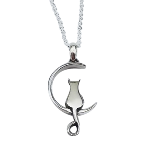 Cat and Moon Urn Necklace