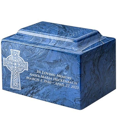 Celtic Cross Mystic Blue Marble Urn