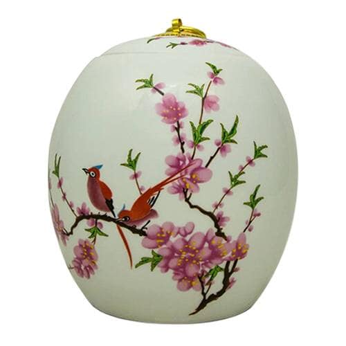 Cherry Blossom Love Birds Ceramic Urn