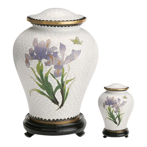 White Iris Cloisonne Cremation Urns