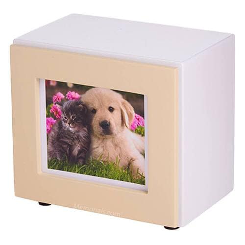 Cream Large Photo Pet Urn Cream Large Photo Pet Urn