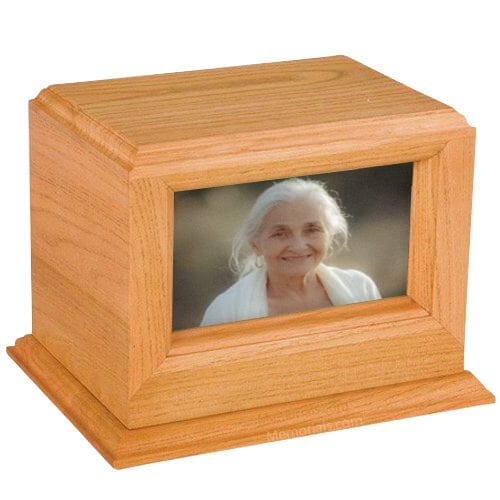 Deluxe Photo Oak Cremation Urn
