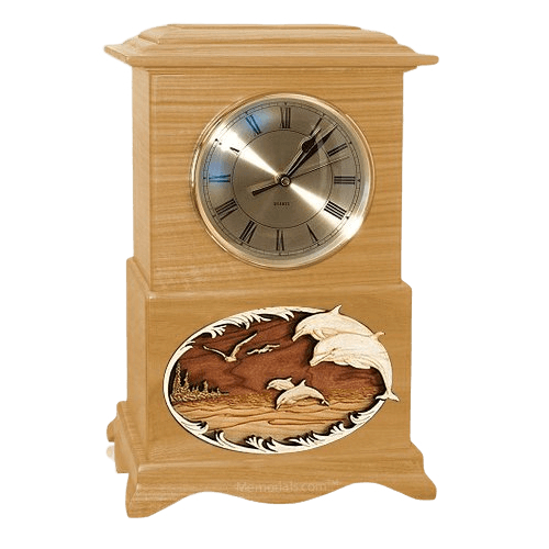 Dolphins Clock Oak Cremation Urn