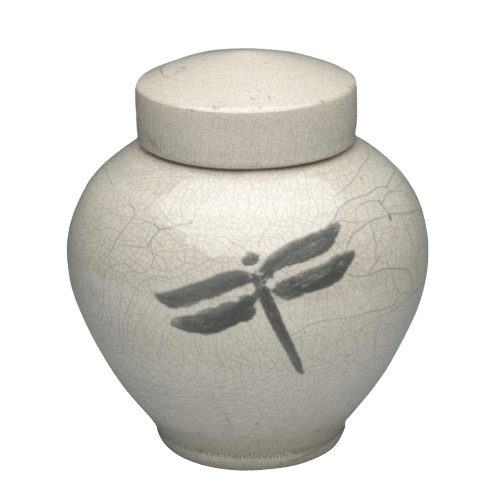 Dragonfly White Raku Cremation Urn