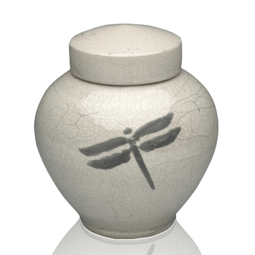 Dragonfly White Raku Cremation Urn