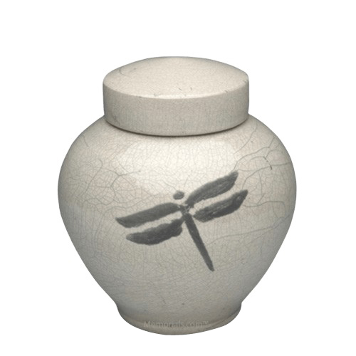 Dragonfly White Raku Medium Cremation Urn