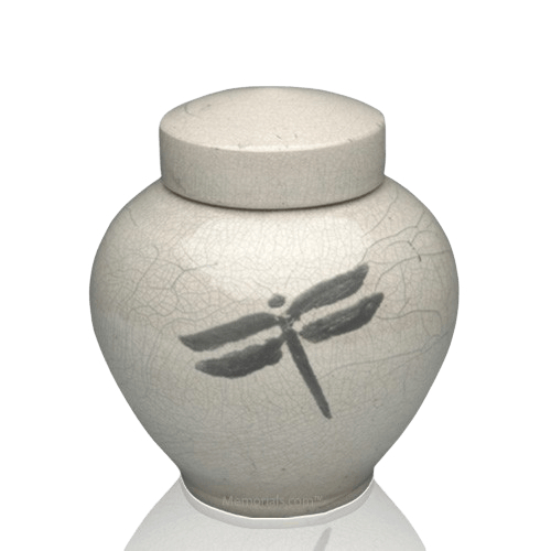 Dragonfly White Raku Medium Cremation Urn