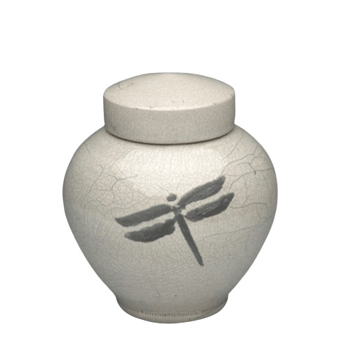 Dragonfly White Raku Small Cremation Urn