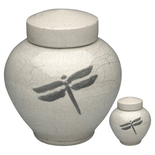 Dragonfly White Raku Cremation Urns