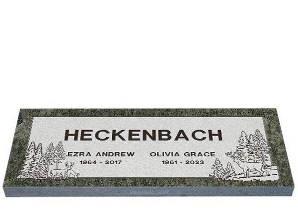 Evergreen Deer Companion Granite Headstone 40 x 14