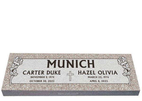 Everlasting Rose Companion Granite Headstone 36 x 12