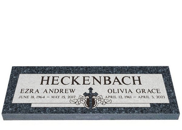 Floral Cross Companion Granite Headstone 36 x 12