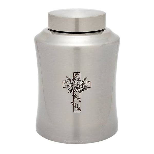 Floral Cross Metal Cremation Urn