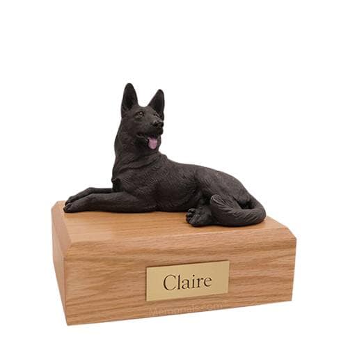 German Shepherd Black Laying Medium Dog Urn