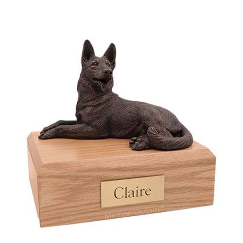 German Shepherd Bronze Laying Large Dog Urn
