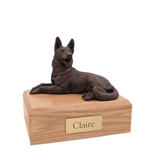 German Shepherd Bronze Laying Medium Dog Urn