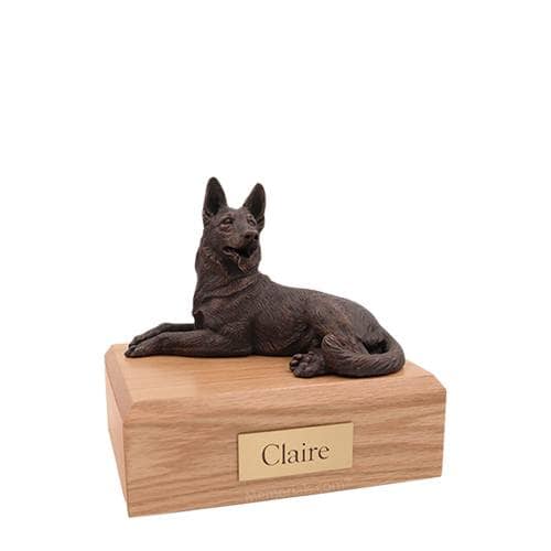German Shepherd Bronze Laying Small Dog Urn