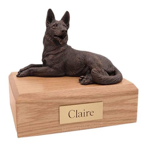 German Shepherd Bronze Laying X Large Dog Urn