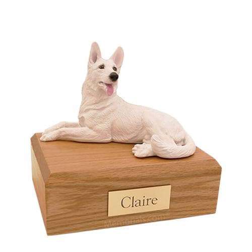 German Shepherd White Laying Large Dog Urn