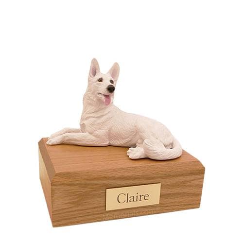 German Shepherd White Laying Medium Dog Urn