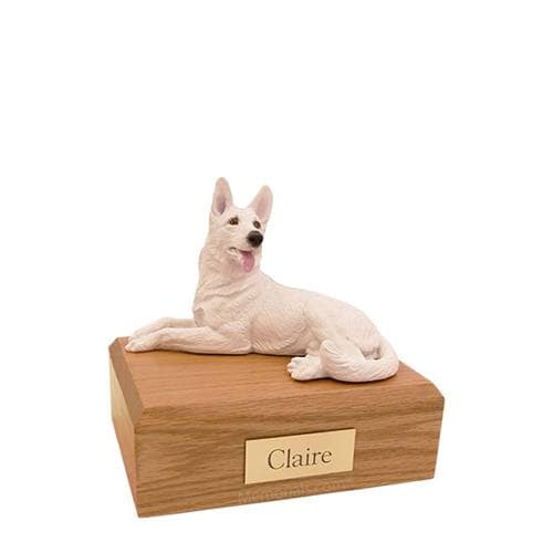 German Shepherd White Laying Small Dog Urn