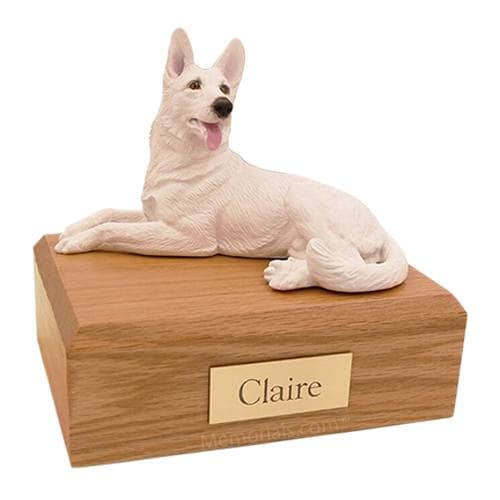German Shepherd White Laying X Large Dog Urn